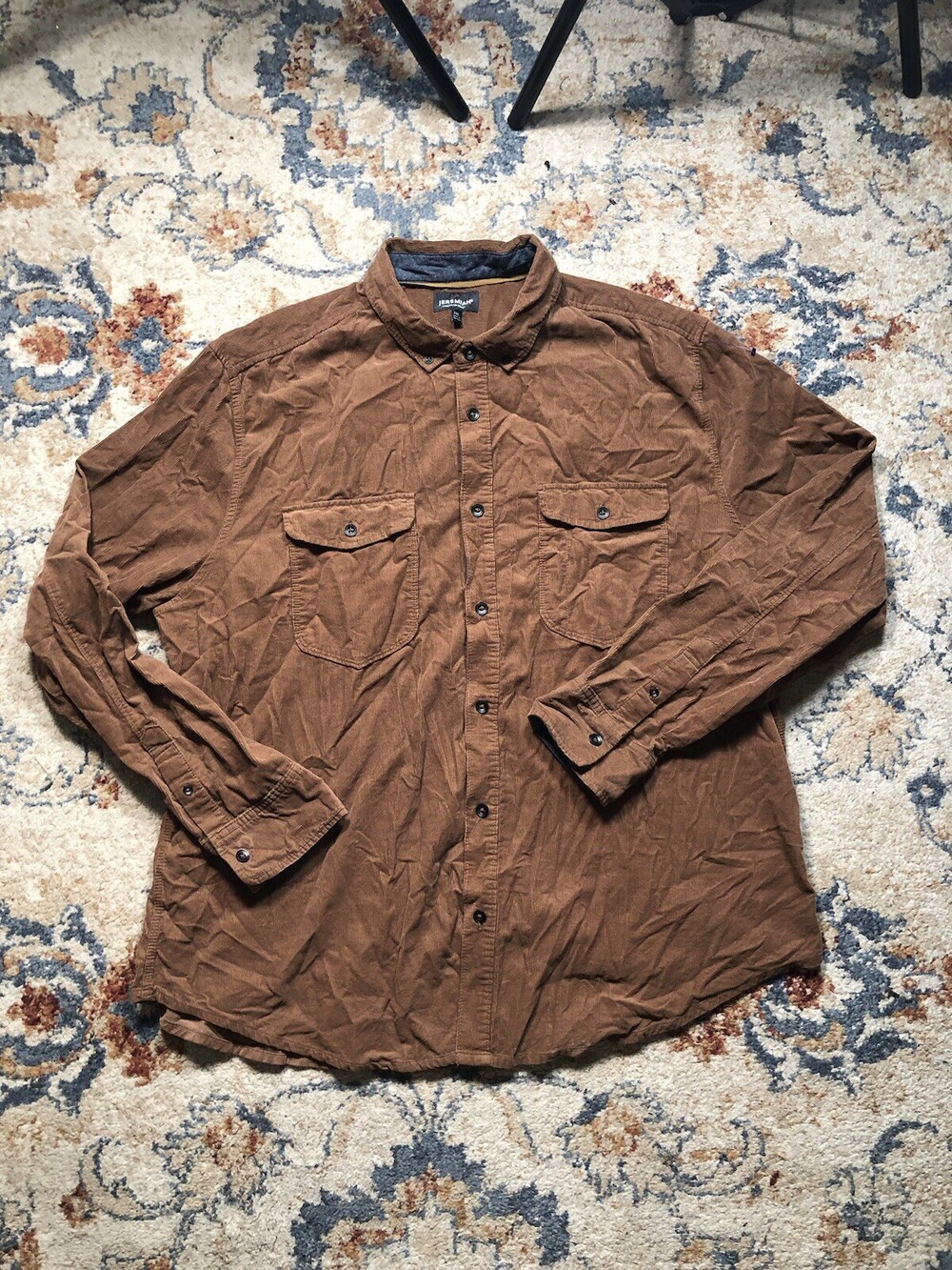 JEREMIAH Long Sleeve Button Down Corduroy Overshirt Brown XXL